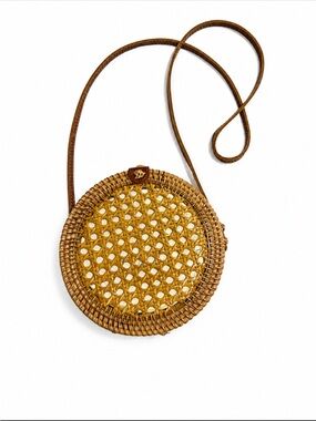 Round Woven Rattan Crossbody Bag Boho Summer Beach Purse
